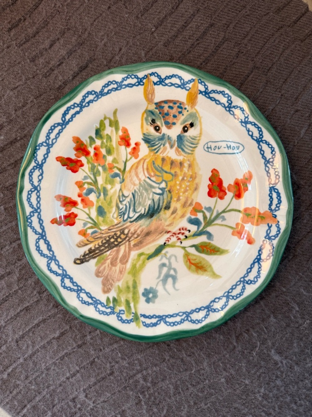 Anthropologie *RARE* Nathalie Lete Owl 10in Dinner Plate